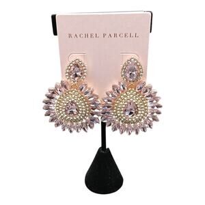 Rachel Parcell Lilac Pink Crystal Sunburst Statement Drop Earrings Gold Tone NWT